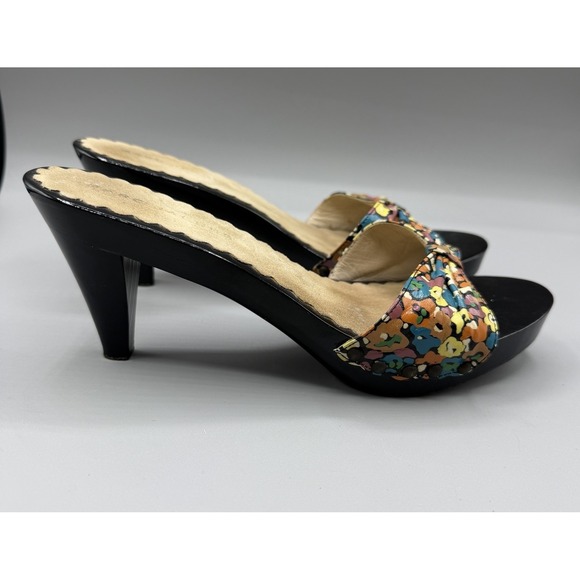 Marc Jacobs Shoes - MARC JACOBS Floral Leather Open Toe Wood Heel Mule Sandals Pumps Size 37/ US 7
